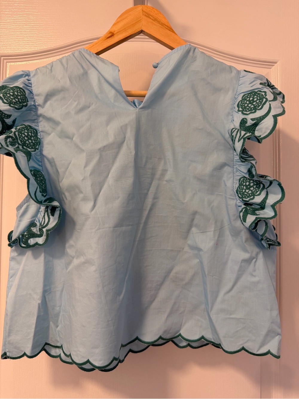 THML Embroidered Flutter Sleeve Top - Aqua Teal, small - Picture 4 of 4